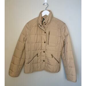 Lauren Ralph Lauren Quilted Corduroy Trim Coat Jacket Button Up Size Large Tan
